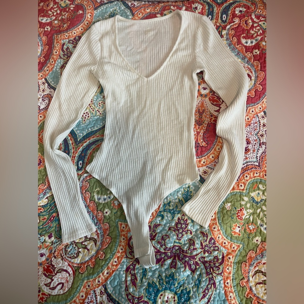 Womens Cream Long Sleeve Bodysuit